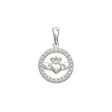 Channel Set Sterling Silver Claddagh Charm 925 Hallmarked All Chain Lengths