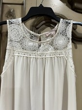 NWOT Forever 21 Sz M  Dress Cream Crochet Accents Sleeveless Belt Lined