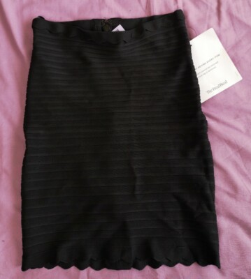 Herve Leger Damen schwarz Edie gerissener Bodycon Bandagenrock Größe XS - gebraucht