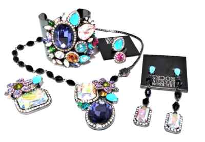 ERICKSON BEAMON NWT Colorful Crystal Necklace Bracelet Ring Earring Grand Set
