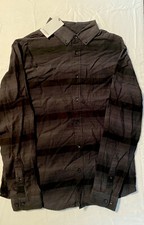 Men  s Goodfellow Standard Fit Button Down Flannel Shirt Size L Black Stripe