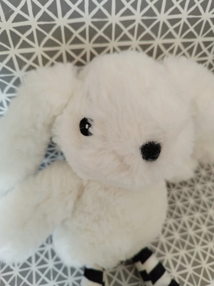 Doudou peluche lapin blanc jambes rayées noir Sephora 25 cm - Photo 2/4