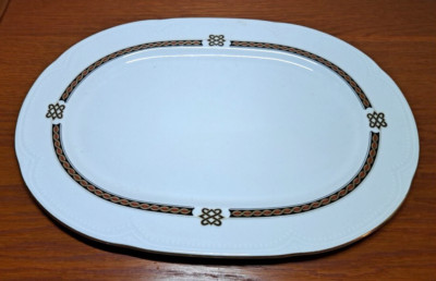 Graf Von Henneberg Oval Platter 39 Germany 13'' Celtic White Black Gold Trim VTG