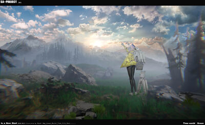 Anime 2d digital art artwork animal ears headphones sky Playmat Gaming Mat Desk