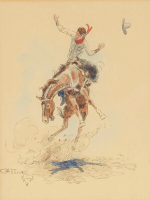 Bucking Bronco and Rider by Charles M Russell Giclee Art Print + Ships Free