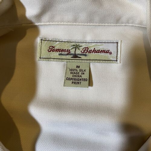Tommy Bahama Hemd Herren Größe Medium Elfenbein 100 % Seide Hawaii Tanzen Hula Mädchen - Bild 3 von 7