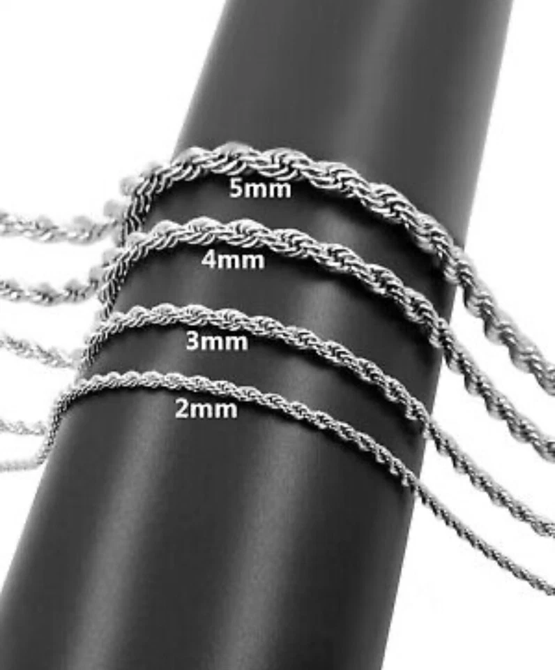 Collar cadena cuerda plata acero inoxidable 3/4/5/7 mm 20-30" hombre mujer Foto 2 de 4