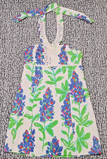 Lilly Pulitzer Floral Halter Dress Size 4 Blue Green White Sundress Boho Summer