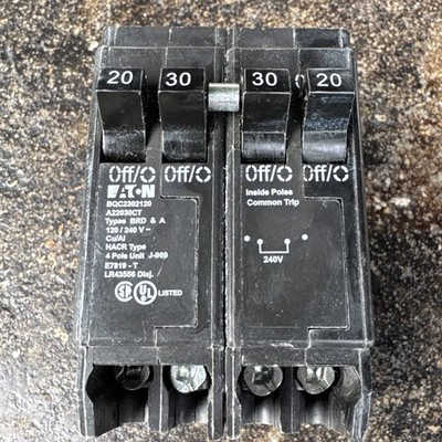 Eaton BQC2302120 QUAD Miniature Circuit Breakers BR 2P 20A/30A 240V 50/60H