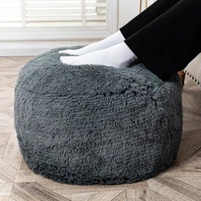 Fur Ottoman Stool 20"D x 20"W x 12"H, Dark Gray Pouf Cover No Filler 