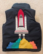 JOULES Frankie Gilet Jacket Age 2 Navy Borg Fleece Lined Rocket Artwork Boys