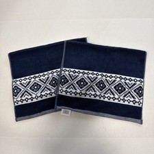 2 Wrangler Paxton Blue Hand Towels Country Western Navy White NEW