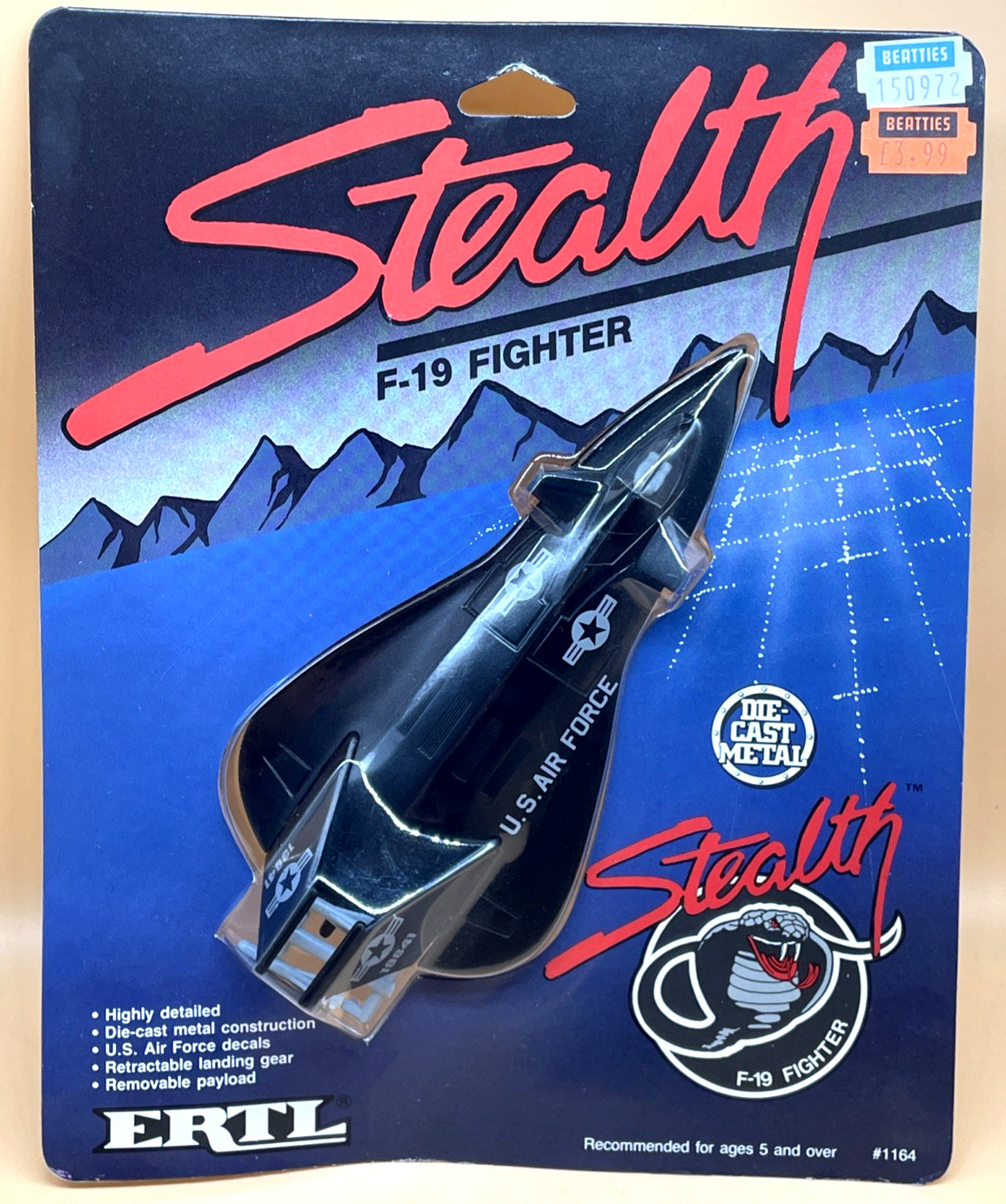 ERTL F-19 Stealth Fighter GX Series 1987 Carded Vintage Friction Toy MOC
