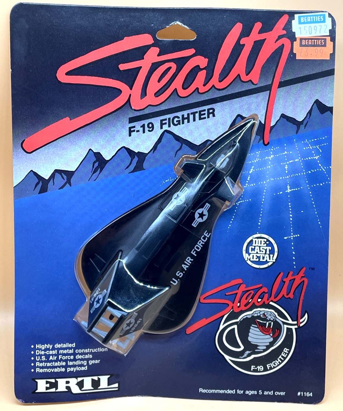 ERTL F-19 Stealth Fighter GX Series 1987 Carded Vintage Friction Toy MOC