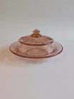 Vintage Federal Glass Sharon Pink Cabbage Rose Butter Dish With Cover