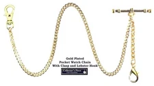 Gold Plated 12 Inches Pocket Watch Chain With Ornate Extended Fob clasp