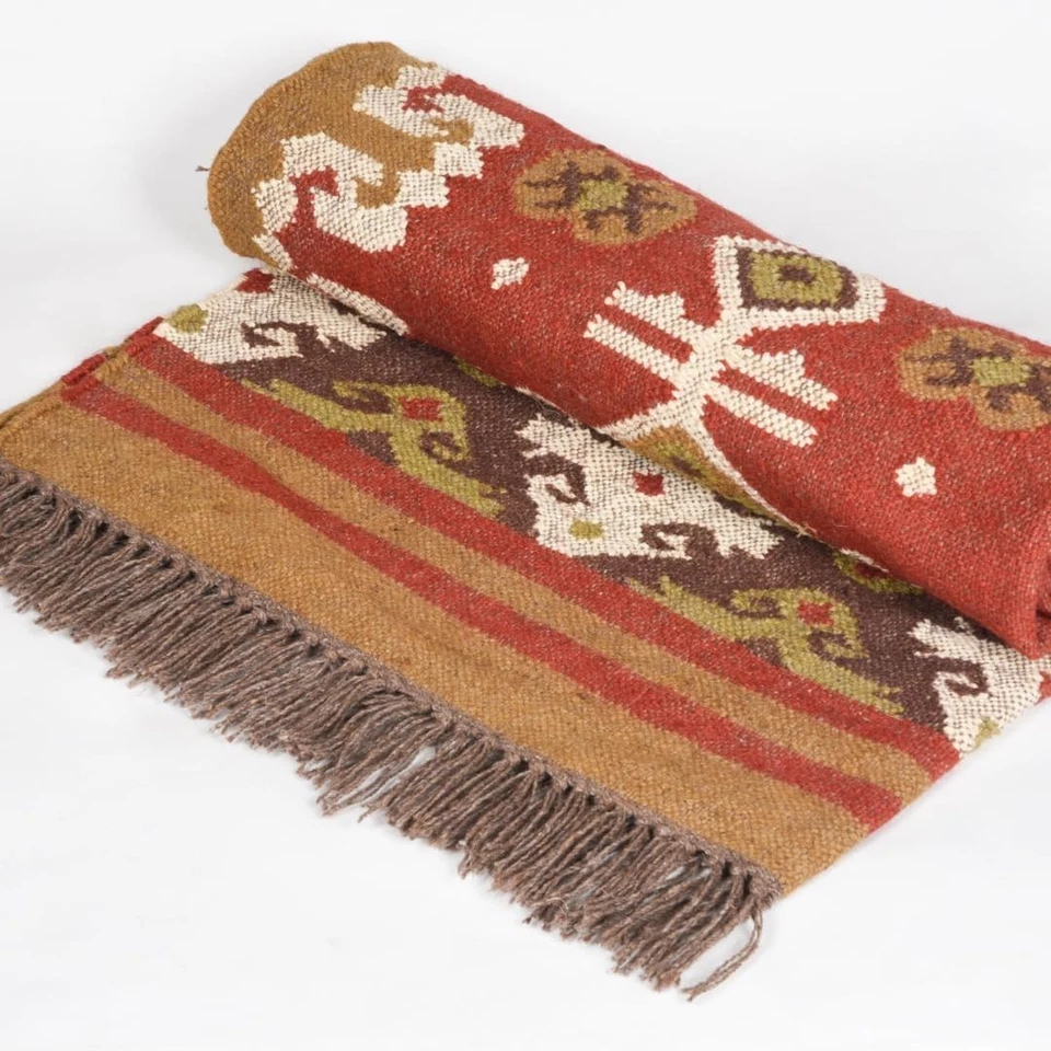 Indischer Teppich Jute Wolle Dorf Vintage Kelim Handgewebt Teppich Rechteckig... - Bild 4 von 4