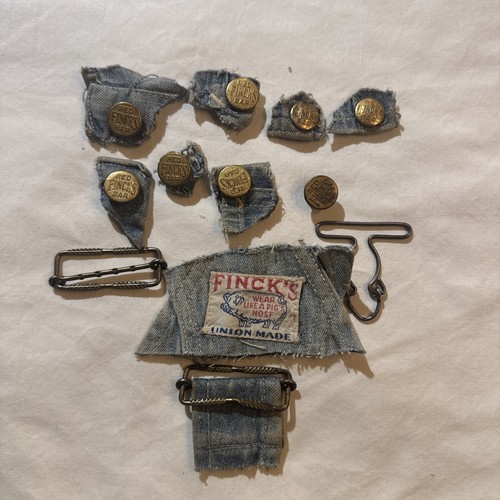 Vintage Salvaged Finck’s Red Bar Overall Button Latch And Patch Lot