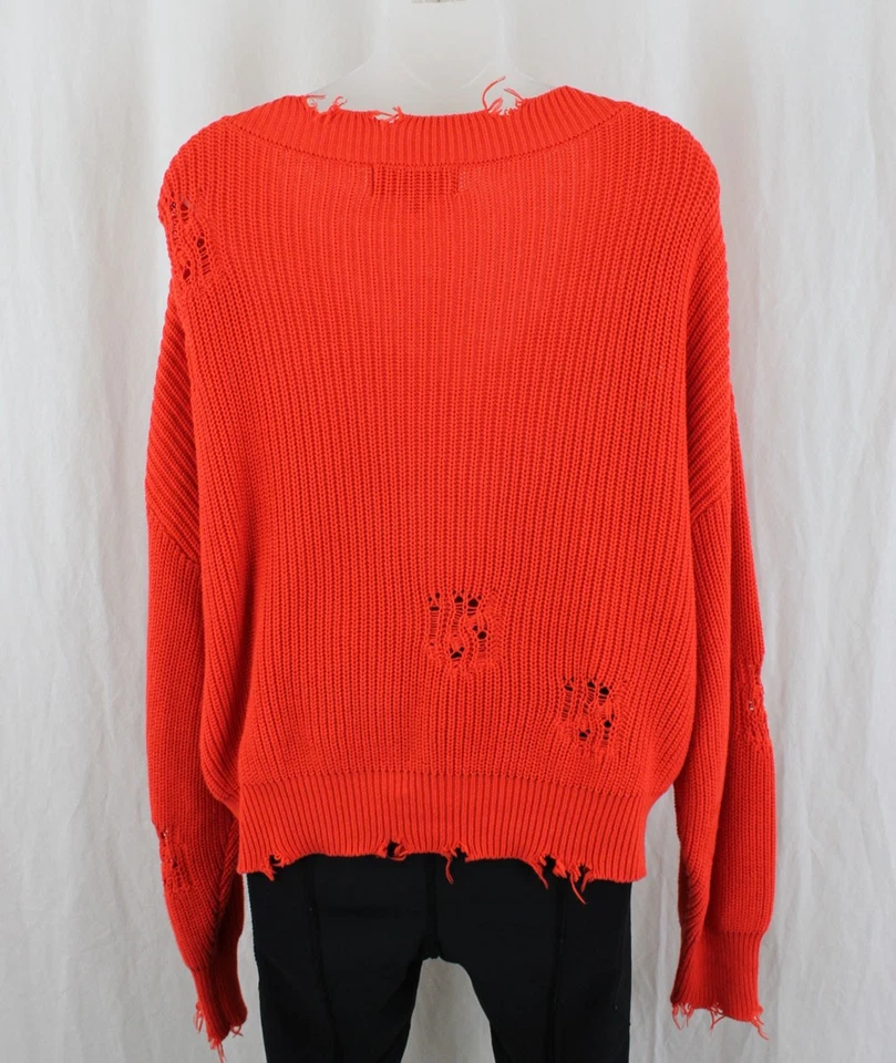 SER.O.YA Women's Orange Cotton Distressed V Neck Long Sleeve Pullover Sweater M - Image 2 of 4
