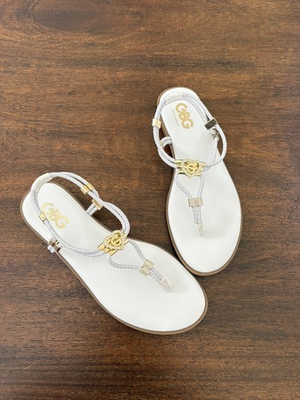 #ad #ad NEW GBG Los Angeles Casens White Cord Thong Sandals Gold Logo Women 6.5 $28.00