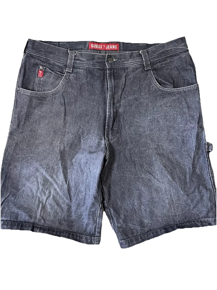 VTG Guess Jeans Carpenter Shorts 40 Fade Black Utility Grunge Denim Y2K Unique - Image 2 of 4