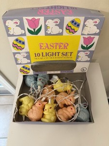 VTG Easter Bunny Blow Mold 10 String Light Set Rabbit Multi Color McCrory 1997