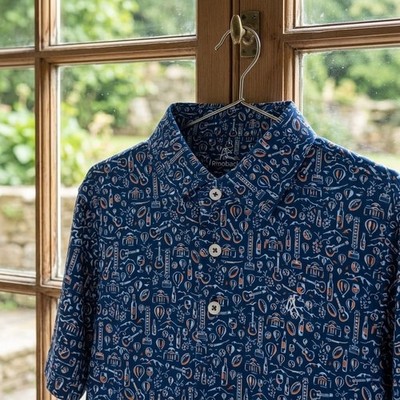 XL Rhoback The C'ville Golf Polo Shirt-Navy Charlottesville Paramount Print  