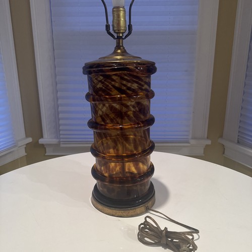 Vintage Paul Hanson Mid Century Modern Brown tortoise blown glass column lamp - Picture 2 of 17