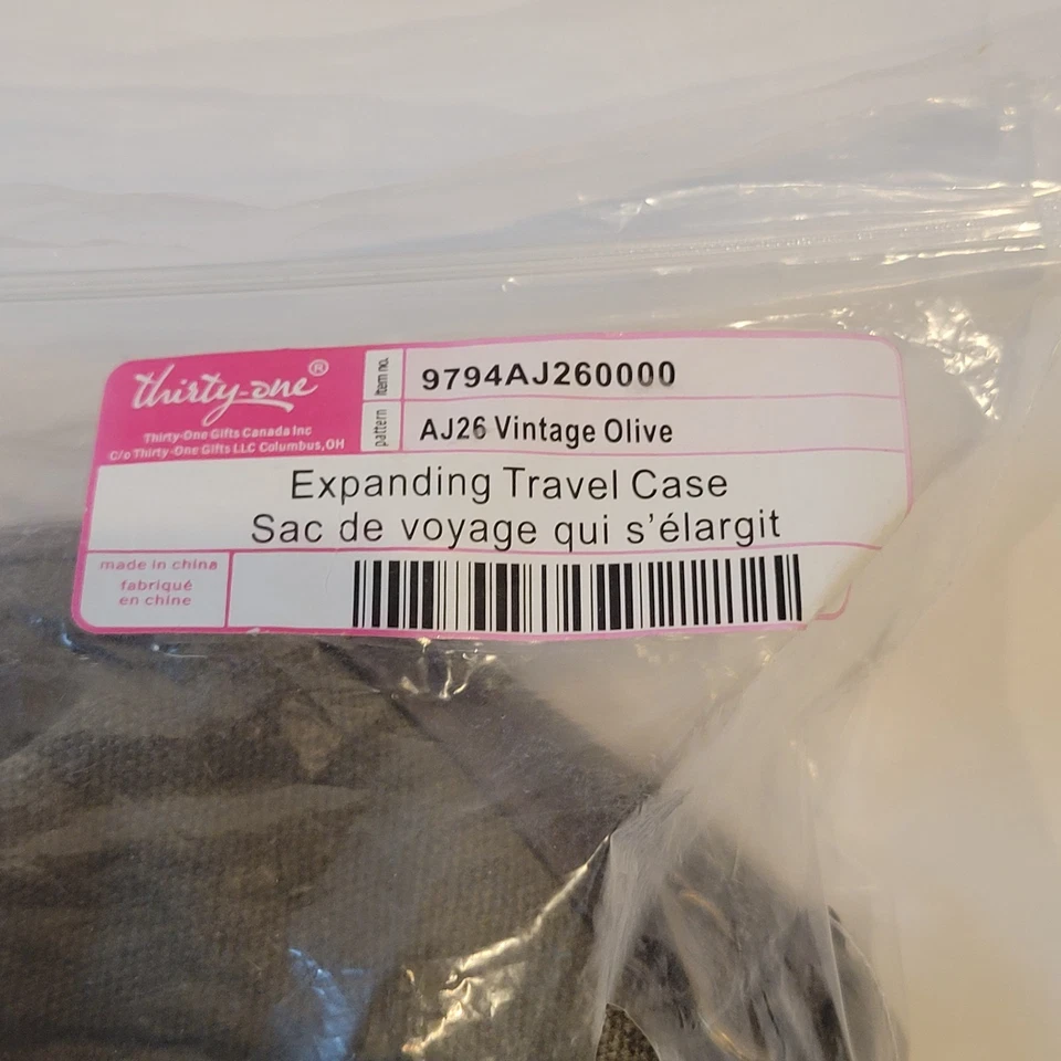 NWT Thirty-One Travel Case Expanding AJ26 Vintage Olive Canvas Bag Zip 31 - Image 4 of 4