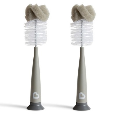 Munchkin  Sponge  Bottle Brush, Modern Design, 2 Pack, Grey Gray 