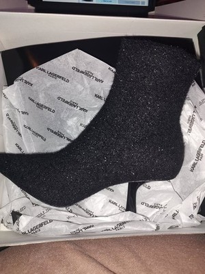   KARL LAGERFELD Women s Kelsa Heeled Booties   Size 7   Black Glitter  