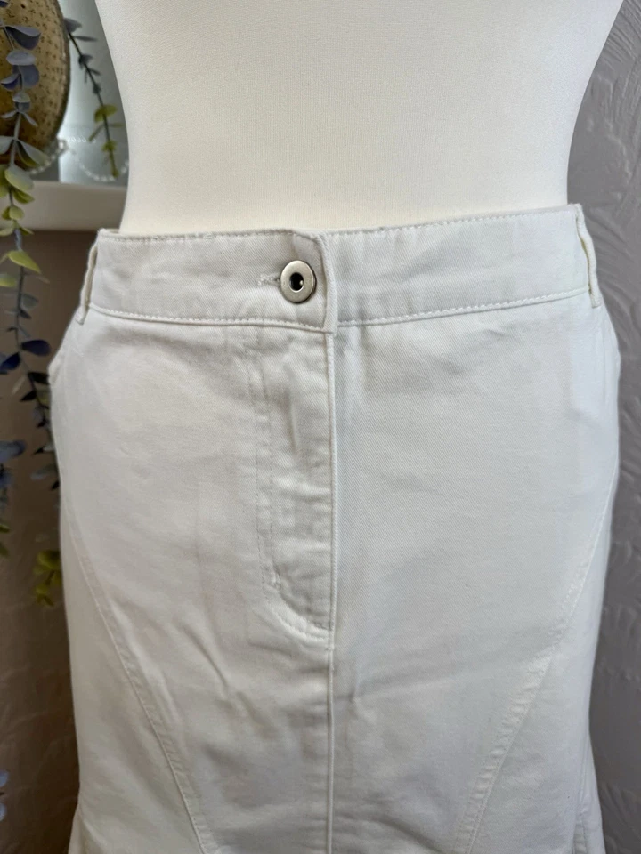 George 90s Y2K Midi Denim Skirt 16 White 🤍 Fishtail Hem Lace Back Detail Cotton - Image 3 of 4