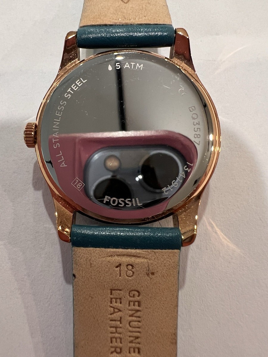 Fossil Adalyn Three Hand Date Ladies Watch Teal Leather Band  display picture 2