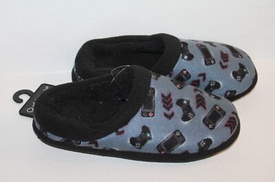 Cuddl Duds Boy's Gray & Black Video Gamer Print Slippers Boy Size L 5-6 NEW
