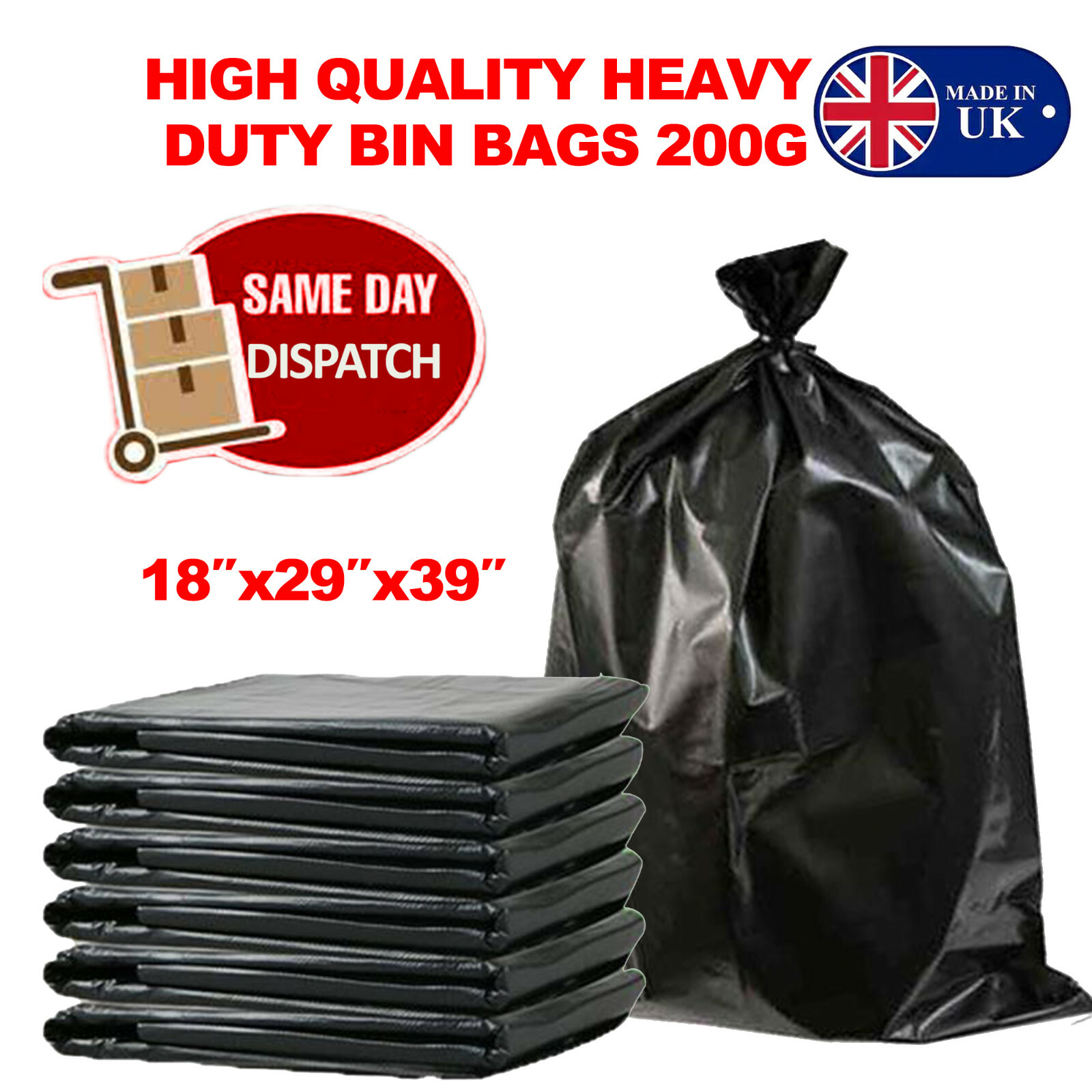 EXTRA STRONG BIN LINERS BAGS HEAVY DUTY BLACK RUBBISH WASTE REFUSE SACKS 200G eBay