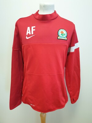 V138 HERREN NIKE DRI-FIT BLACKBURN FC ROT L/ÄRMEL FUSSBALL PULLOVER UK L EU 52