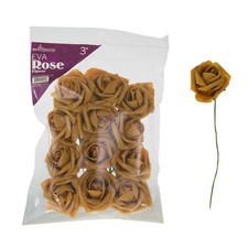 Mega Crafts - 3" EVA Rose Foam Flower with Stem - Gold, Set of 12