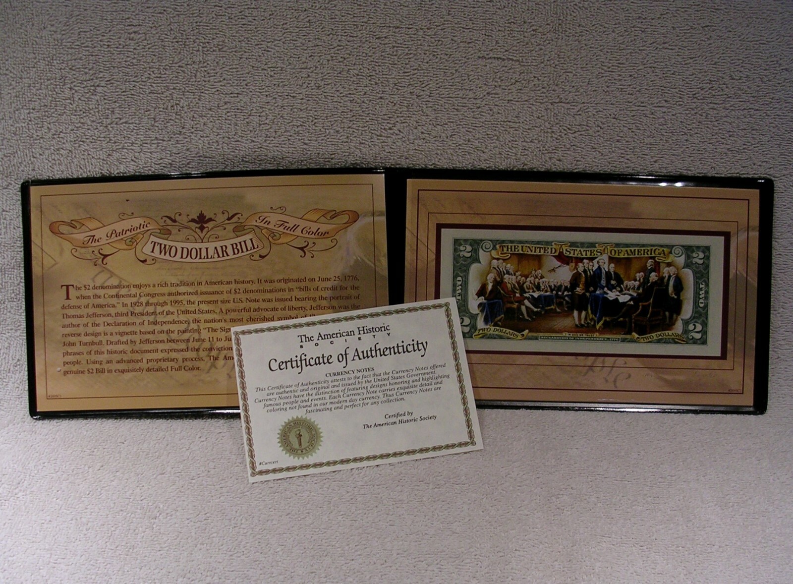 $2 Two Dollar Bill  Colorized  - Crisp Uncirculated Authentic in  Display Wallet