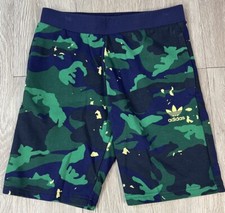 Adidas Originals Boys Green Camo Fleece Shorts Size Medium