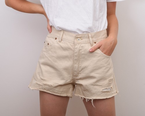 Levi Strauss 501 Women W35 Denim Shorts Retro High Waist Jeans Beige Vtg Ebay