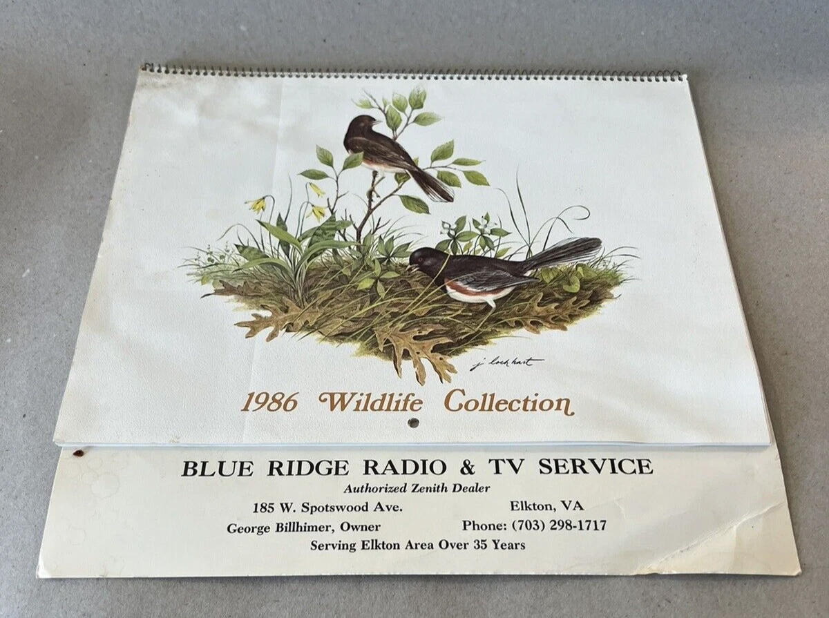 1986 Wildlife Collection Calendar BLue Ridge Radio & Tv Service Elkton, Va  | eBay