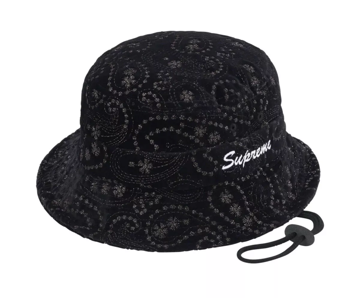 Supreme Velvet Paisley Boonie M/L Black FW23 BRAND NEW In Hand