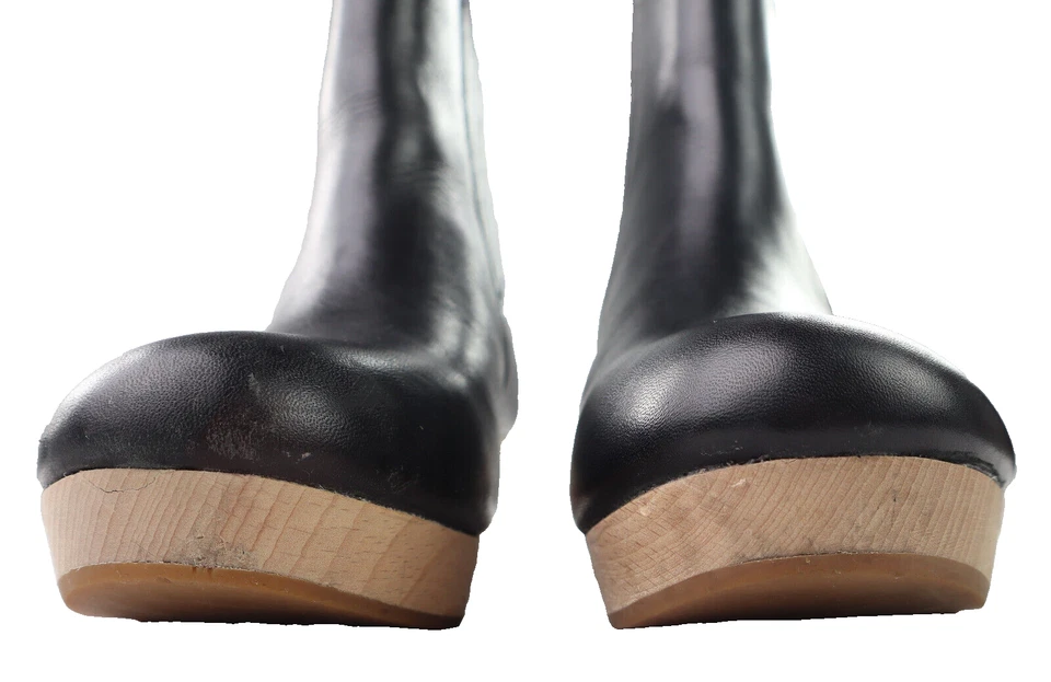 $198 MADEWELL Mujer’s 8 Cuero Negro Tobillo Chelsea Zueco Botas Tirar de Suela de Madera Foto 4 de 4