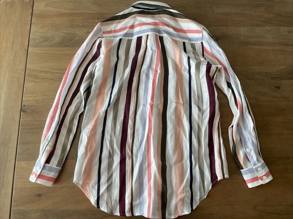 Camisa Lord & Taylor 100 % lino para mujer a rayas pastel abotonada de gran tamaño pequeña Foto 2 de 4