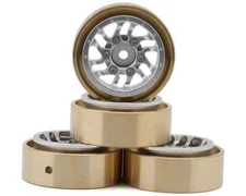 Samix Alum/Brass 1.0" Beadlock Wheel Set TRX4M w/7mm Hex Silver 35g Adj. Offset