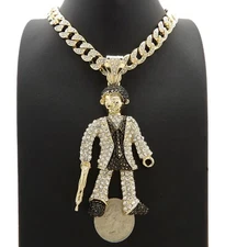Hip Hop Scarface Pendant & 10mm 18" 20" 24" Iced Cuban Chain Bling Necklace 