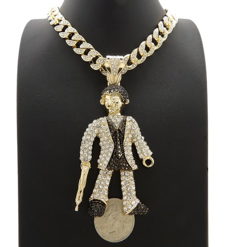 Hip Hop Scarface Pendant & 10mm 18" 20" 24" Iced Cuban Chain Bling Necklace - 第 1/35 張圖片
