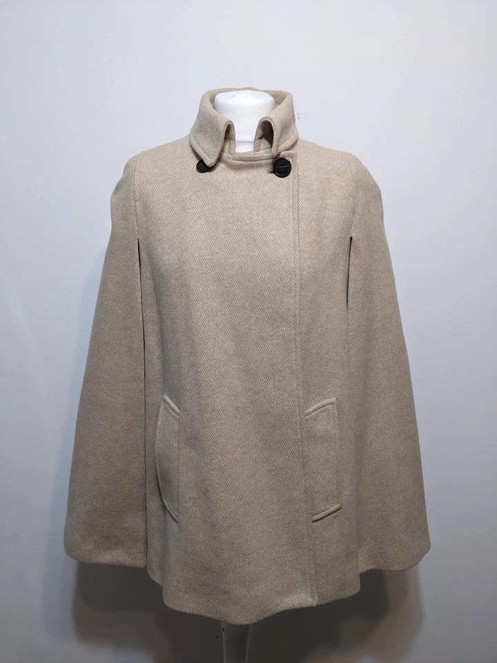 Zara Beige Long Longline Cape Poncho Jacket Coat Size S Small  - Image 4 of 4