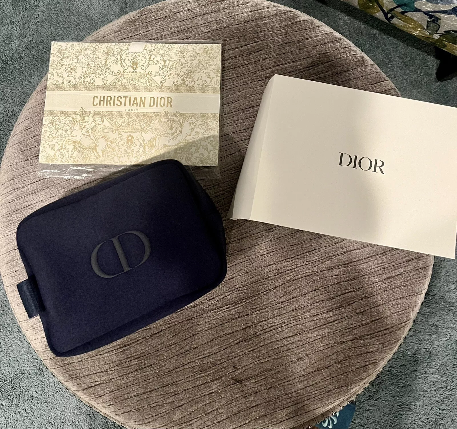 Sac de toilette Dior double kit poche à raser cosmétique voyage zippée bleu marine neuf dans sa boîte