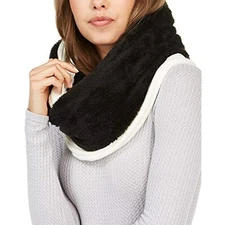 DKNY Womens Fleece-Lined Sweater Knit Infinity Scarf Black Ivory One Size